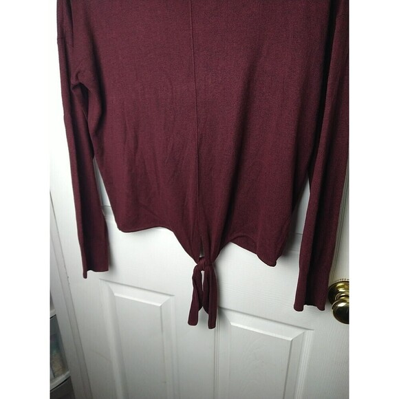 Pink Rose Burgundy Long Sleeve Front Tie Lightweight Sweater. Size L - Picture 4 of 10